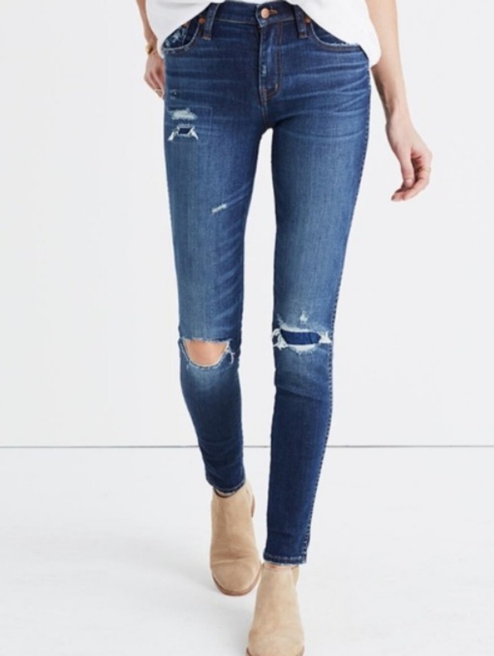New Madewell Skinny Distressed Jeans Patched From The Inside, Size 27
